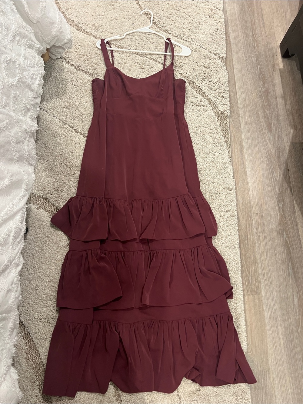 Stunning Wine Abercrombie wedding guest dress- Tiered Ruffle Dress *large petite